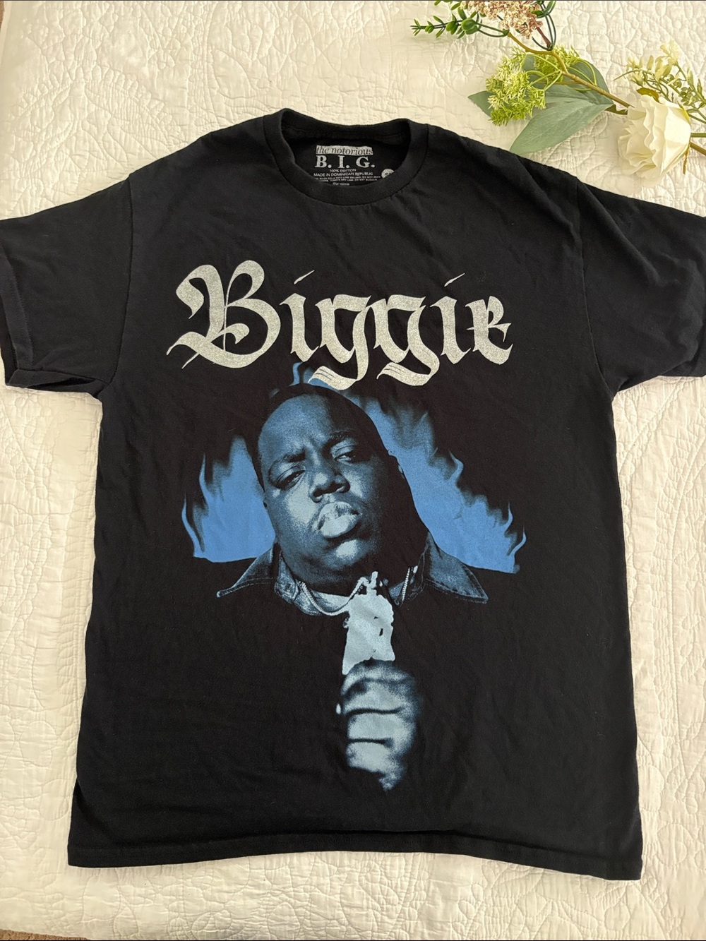 BIGGIE Graphic Tee - Black with Blue Print